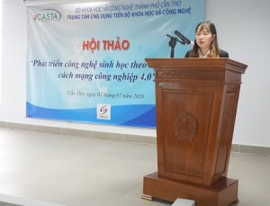 Ths. Nguyễn Thị Tố Uyên – Giám đốc Trung tâm Ứng dụng tiến bộ KH&CN Cần Thơ phát biểu khai mạc hội thảo (Nguồn: Trung tâm Ứng dụng tiến bộ KH&CN Cần Thơ