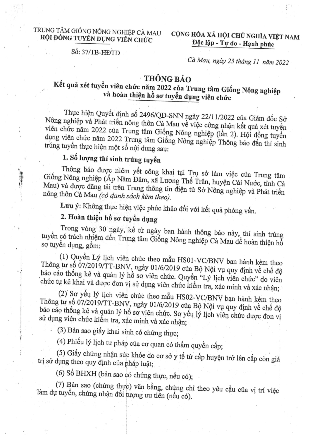 37 TB HDTD Thong bao ket qua tuyen dung nam 2022 page 0001